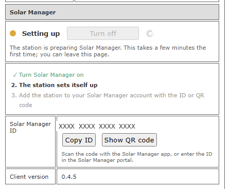 Block Solar Manager mit Status Wird eingerichtet
